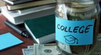 Jar with label college and money.