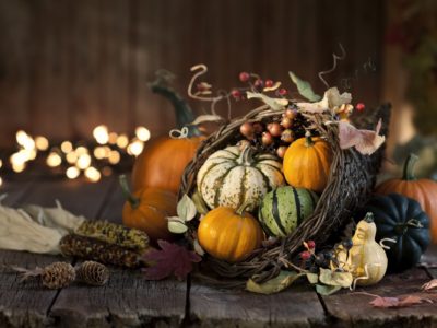 Thanksgiving autumn harvest pumpkin cornucopia