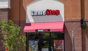 Exterior of a GameStop retail store. This retail chain specializes in video game and consoles sales