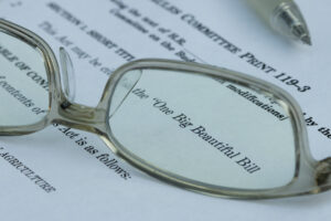 Closeup of the documents of the One Big Beautiful Bill Act (OBBBA), a budget reconciliation bill in the 119th United States Congress.