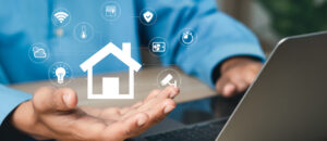 Smart home technology concept. Control all the functions of your home through your laptop. Home automation system. Technology of the future.